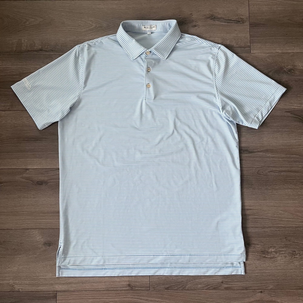 Peter Millar Summer Comfort Polo Shirt Mens Large Blue White Striped Golf Top
